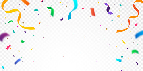 Colorful confetti and carnival ribbons with glitter. Shiny carnival confetti decoration background