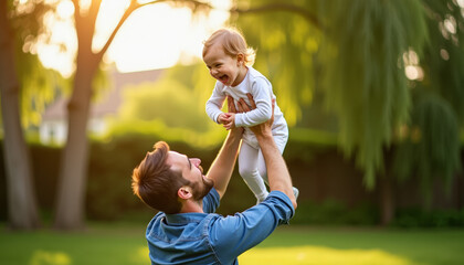 Fototapeta premium Father and Daughter Enjoying a Sunny Day