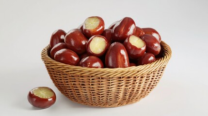 Obraz premium A basket of fresh, sun-ripened jujubes with their smooth