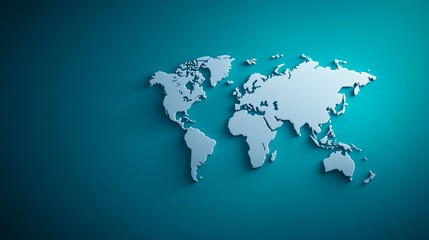 Fototapeta premium A sleek, modern map of the world in silver tones against a teal background, emphasizing global connectivity and modern design.