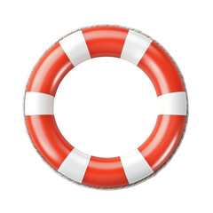A bright red and white lifebuoy, symbolizing safety and rescue at sea.