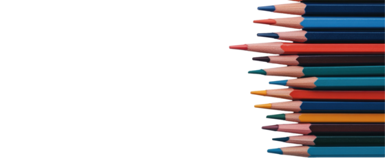 A row of pencils with different colors and one is yellow. transparent background
