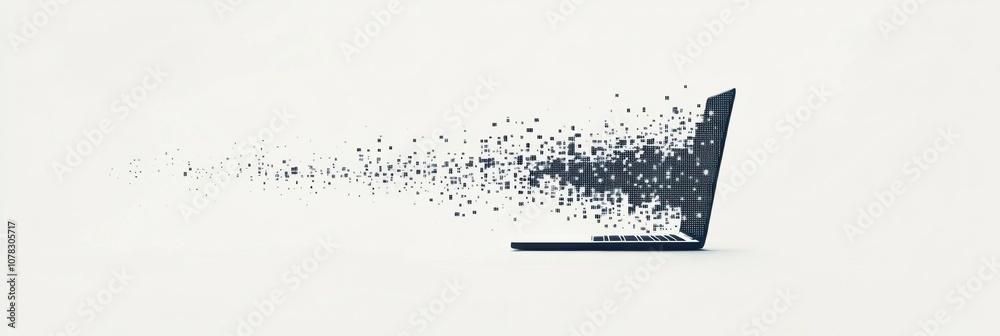 Leinwandbilder a laptop releases a flow of pixel elements into the air, illustrating the fusion of technology and c