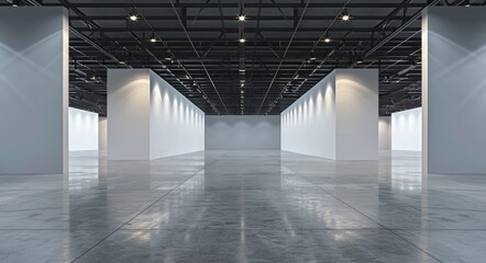 Expo Hall. Three-Dimensional Render of Empty Exhibition Center for Commercial Use