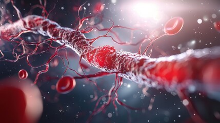 Human artery with visible plaque buildup and reduced space for blood flow, representing the condition of atherosclerosis and cardiovascular health concerns.