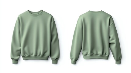 Green crew neck sweatshirt mockup front and back.