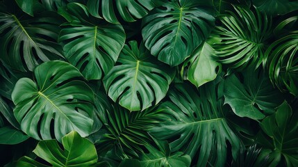 Tropical leaves background. Selective focus