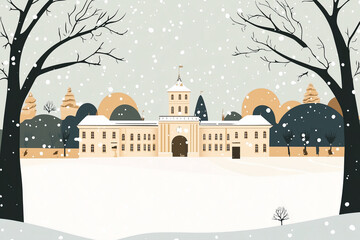 Naklejka premium Minimalist illustration of a historical site with snow