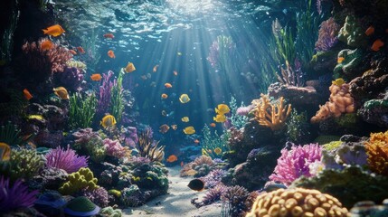 Fototapeta premium A bustling underwater coral reef teeming with colorful fish