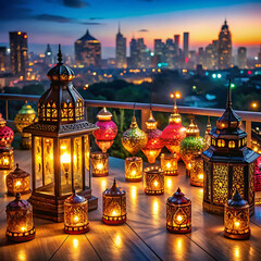 Balcony Bliss: Vibrant Lanterns and Diya's Illuminate the Nigh