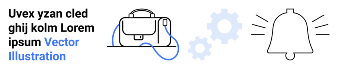 Messenger bag with strap, gears, and ringing notification bell. Ideal for website banners, app icons, user interface, education, e-commerce, productivity tools, and notifications. Landing page