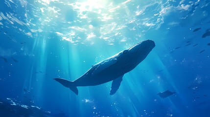 Naklejka premium Whales on the seabed