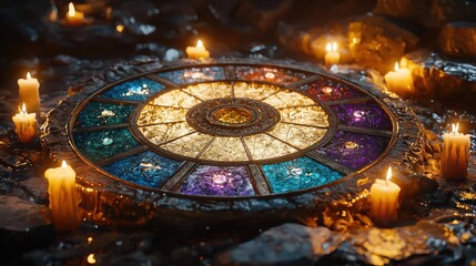 Fototapeta premium Mystic Circle with Candles and Gems