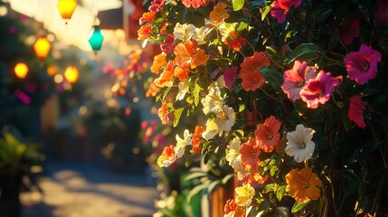 A vibrant flower market filled with colorful blooms in various pots.