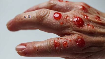Close up of hand with red rash on skin