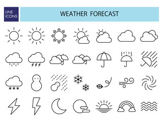 お天気の線画アイコンセット_線幅修正可能