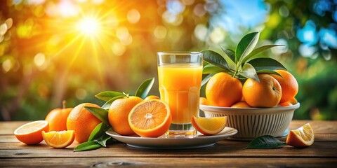 Refreshing Double Exposure of Orange Juice and Oranges - A Vibrant Citrus Delight for Food Photography