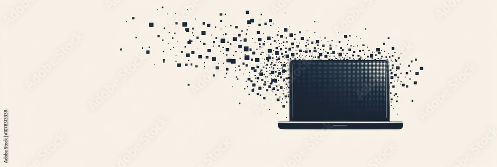 Leinwandbilder a laptop transforms into pixel elements, illustrating the fusion of technology and creativity in a c