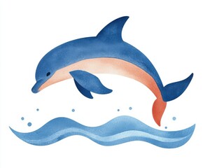 Obraz premium A playful dolphin leaps joyfully above the ocean waves, showcasing the beauty of marine life in a colorful watercolor style.