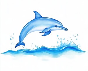 A playful dolphin leaps joyfully above the vibrant blue waves, showcasing its beauty and grace in a lively ocean environment.