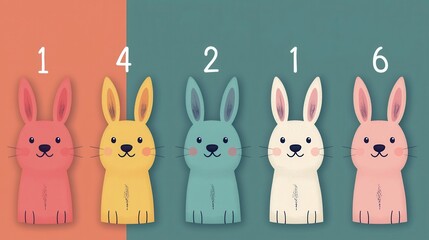 Obraz premium Cute Cartoon Bunnies With Numbers On Colorful Background