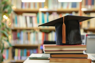 Grad School. E-Learning and Digital Success in Online Education with Graduation Cap and Degree Certificate