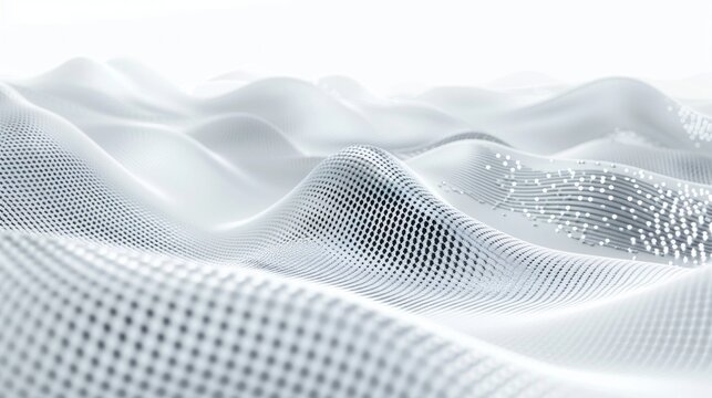 High Tech White Background. Digital Abstract Three-dimensional Concept on White and Gray Wave Texture