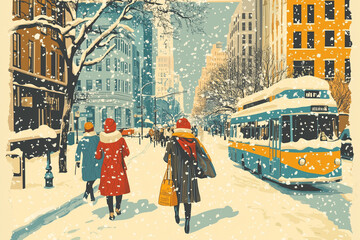 Obraz premium image of tourists bundled in winter coats