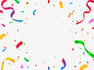 Celebration background template with confetti Colorful ribbons. luxury greeting rich card. Can be used for celebration, Christmas, New Year, Carnival festivity, confetti,