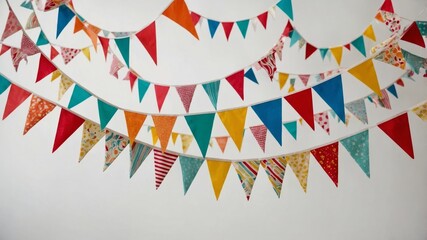 Fototapeta premium Colorful bunting flags on white for festive celebrations