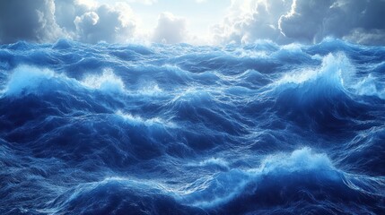 Fototapeta premium A vibrant ocean scene with rolling waves under a cloudy sky.