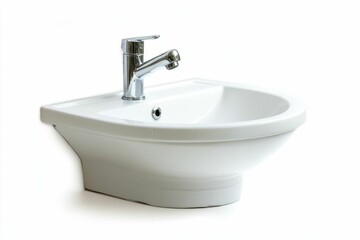 Fototapeta premium White porcelain sink with chrome faucet.