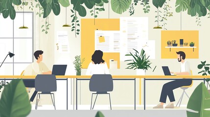 Fototapeta premium Entrepreneurs meeting in a modern office, crafting growth strategies with a focus on boosting positive indicators and achieving long-term business success