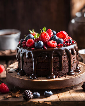 chocolate, berry-topped, cake, sweet, dessert, graphic, bakery, website design, gourmet, rich, indulgent, chocolate cake, fresh berries, whipped cream, layered, decadent, vibrant, fruity, icing, patis