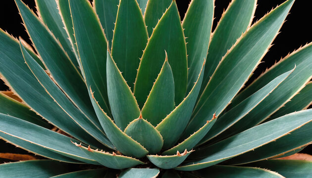 A close-up of an agave plant with sharp, green leaves