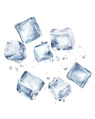 Fototapeta premium Floating ice cubes isolated on a white background in a minimalist style