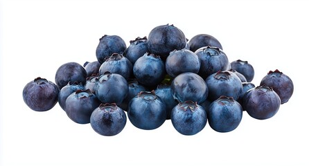 Fototapeta premium Fresh blueberries clustered together on a white background ready for culinary use