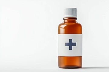 Obraz premium Amber bottle with white cap and cross.