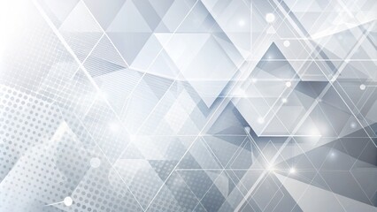 Obraz premium Abstract Geometric Pattern with Overlapping Triangles, Dotted Background, and Glowing Lines in White and Gray Hues