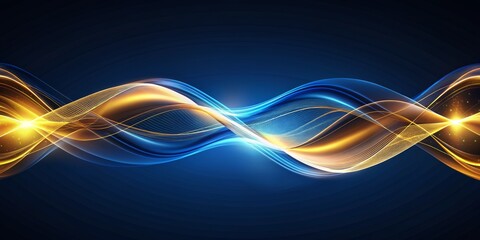 Abstract Intertwined Waves Blue and Gold Light Patterns on a Dark Background