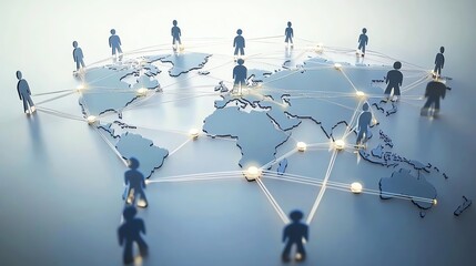 
Visual representation of a global network with linked business nodes, highlighting collaborative human resources on international platforms