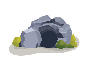 Empty Cave with a stone near the entrance. Tomb of Jesus - vector Easter illustration.
