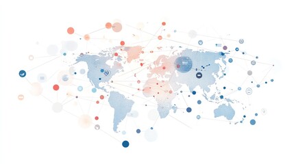 Fototapeta premium Visual representation of a global network with linked business nodes, highlighting collaborative human resources on international platforms