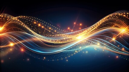 Cosmic Dance Golden Lights and Blue Waves of Energy in Abstract Space