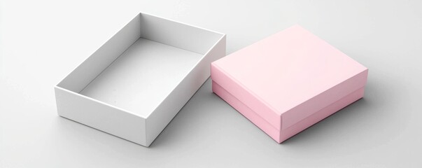 Two gift boxes, one white and one pink, are displayed on a light surface, emphasizing minimalism and elegance in packaging.