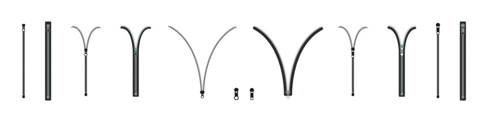 Zip icon. Zipper sign. Clasp locker symbol. Zipper vector set. Zip isolated. © Passatic