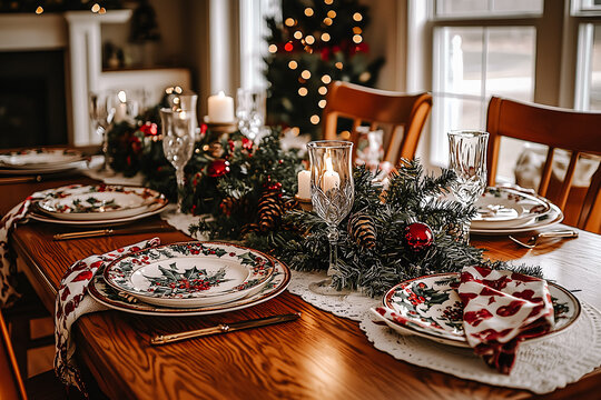 Table avec d&eacute;coration de No&euml;l 