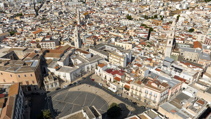 Obraz premium Aerial view of the churches of the historic center from Catuma square in Andria, in Puglia, Italy. They are the church of San Francesco, San Domenico and the cathedral Santa Maria Assunta.