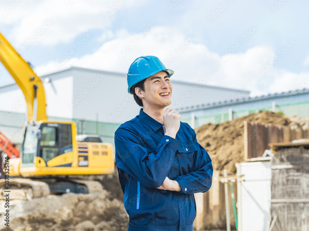 Aufkleber 作業員、工事、建設、現場、笑顔、ポジティブ、嬉しい、喜ぶ、仕事、転職、元気、考える、期待、楽しみ、楽しい、やりがい、成長、開発、産廃、産業廃棄物、処理場、管理、就職、アルバイト、労働者、ヘルメット、安全、資格、コピースペース、重機、建機、機械、残土、賃上げ、リサイクル、青空、経営、会社、将来、やる気、監督、働く、解決、問題、課題、ソリューション、合格、チャレンジ、挑戦、人物