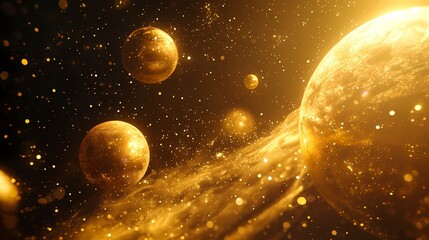 Digital technology space starry golden planet illustration poster background